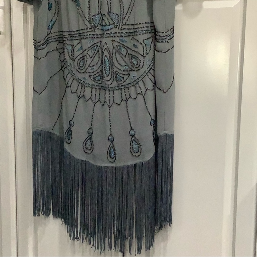 FREE PEOPLE CELESTIAL BEADED FRINGE FLAPPER BOHO V NECK DRESS WOMEN’S Sz M - Picture 16 of 16